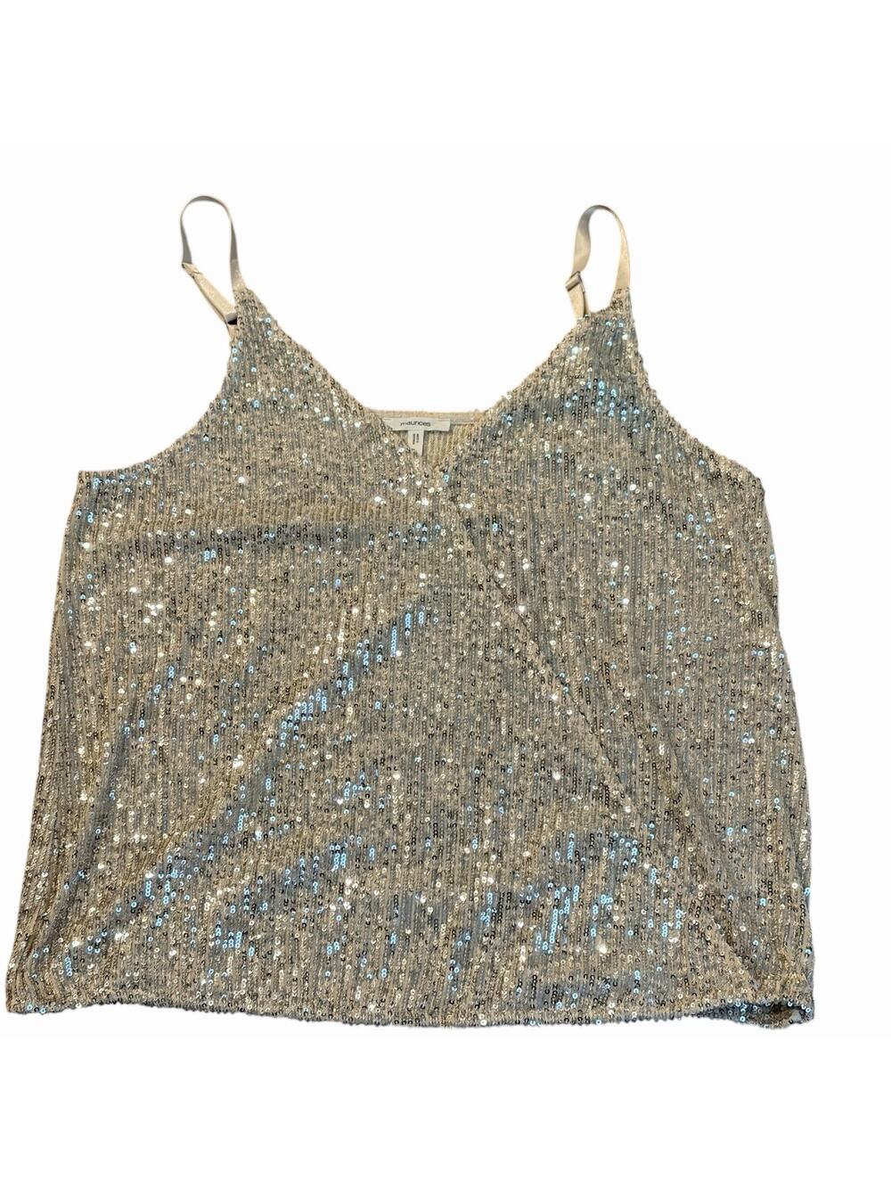 Maurices Women's Silver Sequined Tank Top Cami Size Large Elastic Waist Stretch